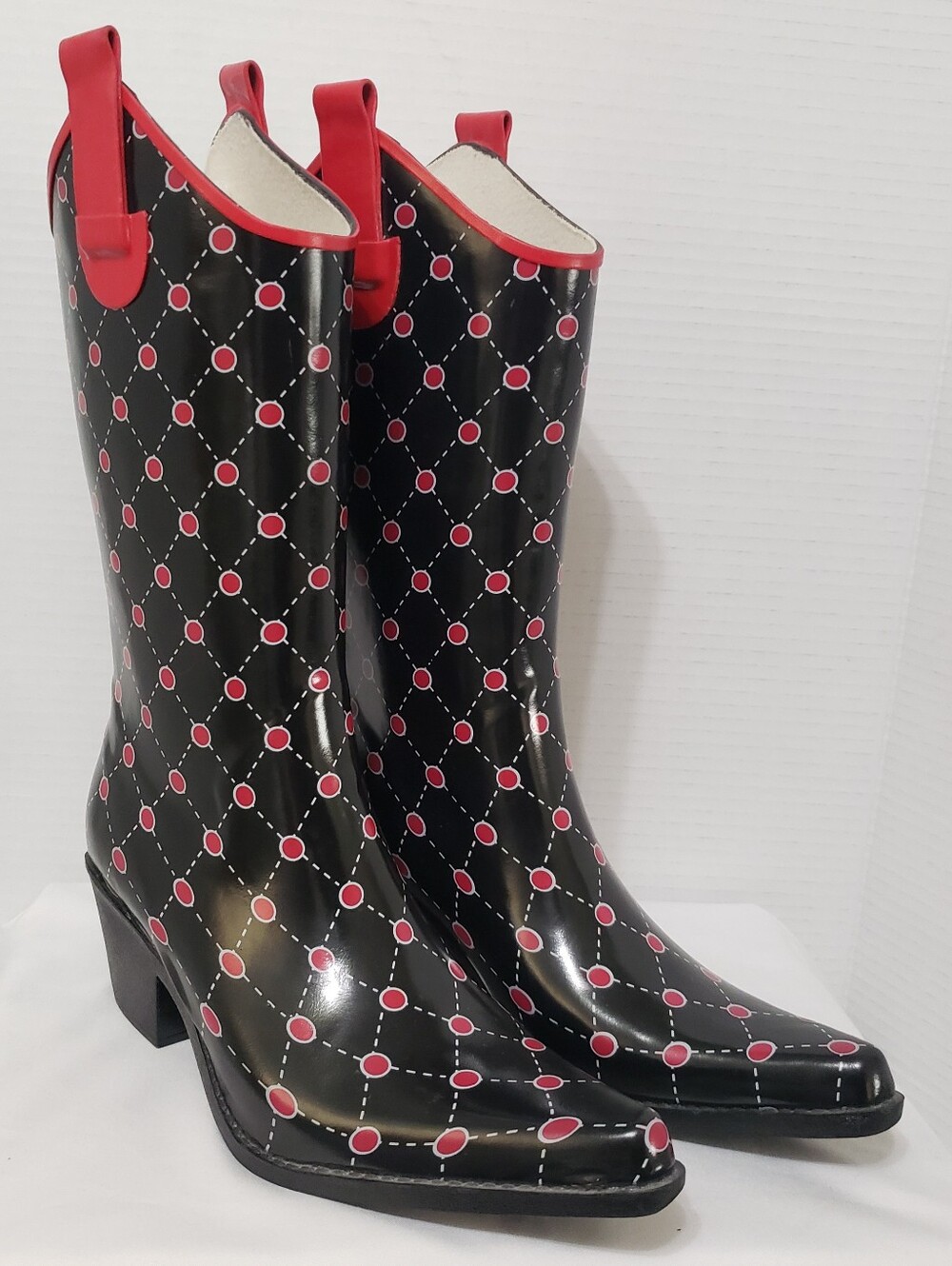 Stadium Stompers Black & Red Cowgirl Rain Boot Size 6